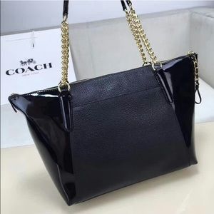 Coach Ava Pebbled and Patent Leather Gold Chain Tote, NWOT, Free Shipping